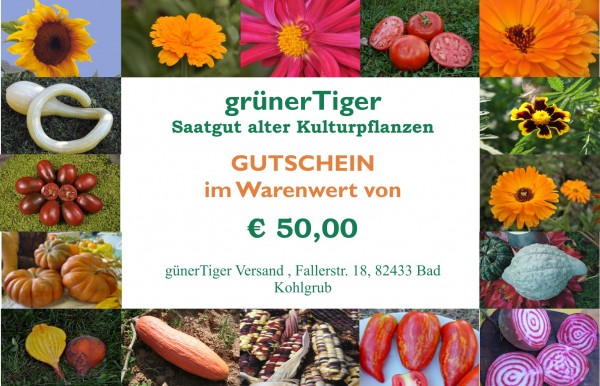 Geschenk-Gutschein € 50,- plus1 Tomatensorte